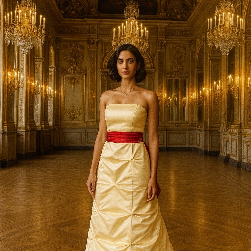 Light Gold red sash formal dress bridal gown